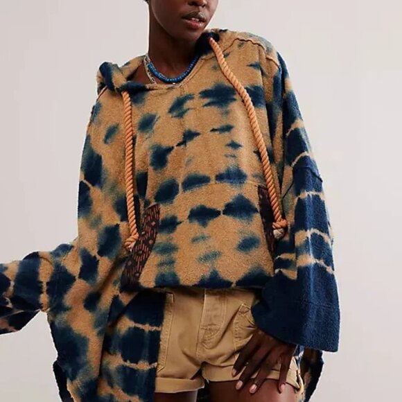 Free People High Tides Sweatshirt Oversized Women's XS/S Indigo Combo EUC Poncho - Picture 1 of 8